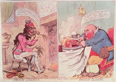Ranskan vapaus: British Slavery, noin 1789, satiirinen pilapiirros. tekijältä James Gillray