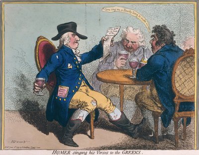 Homer laulaa säkeitä kreikkalaisille, julkaissut Hannah Humphrey vuonna 1797 (käsinvärinen etsaus) tekijältä James Gillray