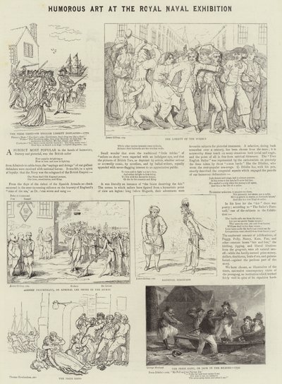 Humoristista taidetta Royal Naval Exhibition -näyttelyssä tekijältä James Gillray