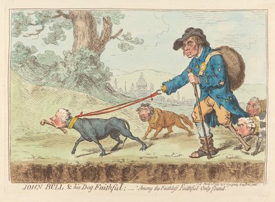 John Bull ja hänen koiransa Faithful; – ”Uskottomien joukossa löytyy vain uskollisia” tekijältä James Gillray