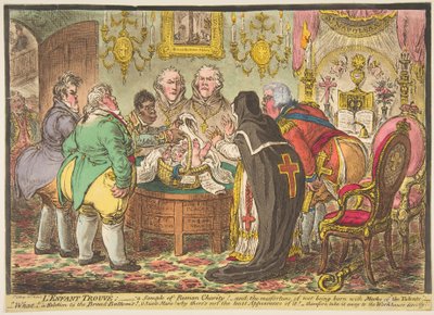 LEnfant Trouvé: - näyte roomalaisesta hyväntekeväisyydestä! - tai syntymättömän epäonni..., 19. toukokuuta 1808. tekijältä James Gillray