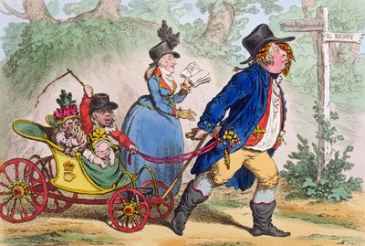 La Promenade en Famille eli Luonnos elämästä, julkaissut Hannah Humphrey vuonna 1797 (käsinvärinen etsaus) tekijältä James Gillray
