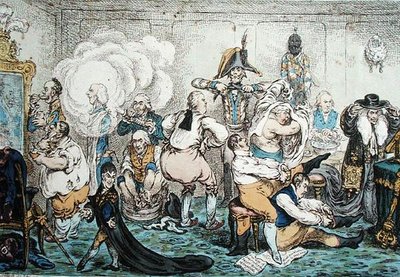 Making Decent, ts. leveäpohjaiset pääsevät suureen pukuun, julkaissut Hannah Humphrey. tekijältä James Gillray