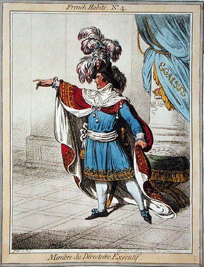 Membre du Directoire Executif, levy 4 Hannah Humphreyn vuonna 1798 julkaisemassa teoksessa "French Habits" (värillinen etsaus). tekijältä James Gillray