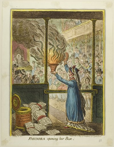 Pandora avaa lippaansa tekijältä James Gillray