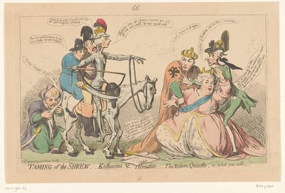 Pitt hahmona Don Quijote pelottaa Katariina Suurta, 1791 Päihteen kesyttäminen:- Katharine & Petruchio: - moderni Quijote tai mitä haluat (otsikko esineessä) tekijältä James Gillray