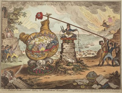 Poliittiset matemaatikot ravistelevat laaja-alaisia pallonpuoliskoja tekijältä James Gillray