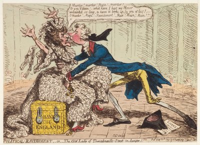 Poliittinen ravishment tai Old Lady of Threadneedle Street vaarassa!, 1797 tekijältä James Gillray