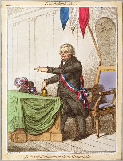 Presidentti dAdministration Municipale, levy 5 Hannah Humphreyn vuonna 1798 julkaisemasta French Habitsista (värillinen etsaus) tekijältä James Gillray