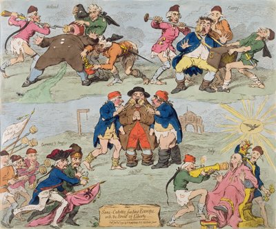 Sans-Culottes Feeding Europe with the Bread of Liberty, julkaissut Hannah Humphrey vuonna 1793 (käsinvärinen etsaus) tekijältä James Gillray