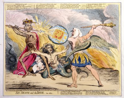 Sin, kuolema ja paholainen, julkaissut Hannah Humphrey vuonna 1792 (käsinvärinen etsaus) tekijältä James Gillray