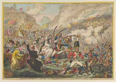 Espanjalaispatriotit hyökkäävät ranskalaisia bandittejä vastaan - uskolliset britit lainaavat hissiä, A..., 15. elokuuta 1808. tekijältä James Gillray