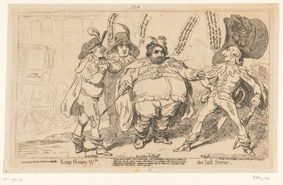 Spotpresentti Charles Foxissa, 1788 Kuningas Henrik IV. Viimeinen kohtaus (otsikko esineessä) tekijältä James Gillray