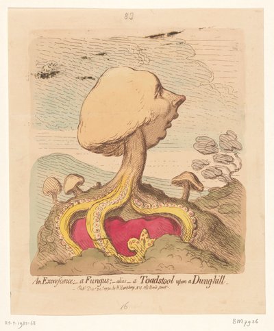 Karikatyyri William Pitt nuoremmasta, 1791 Excrescence; - sieni; -alias- Myrkkysieni lannan kukkulalla tekijältä James Gillray