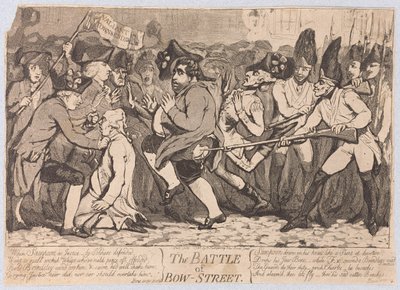 The Battle of Bow-Street, pubi. 1788 tekijältä James Gillray