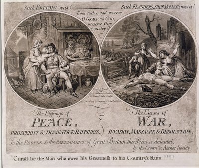 The Blessings of Peace ja The Curses of War, julkaissut Hannah Humphrey vuonna 1795 tekijältä James Gillray