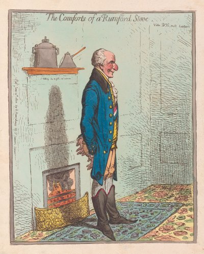 Rumford-uunin mukavuudet, pub 1800 (käsinvärinen kaiverrus) tekijältä James Gillray