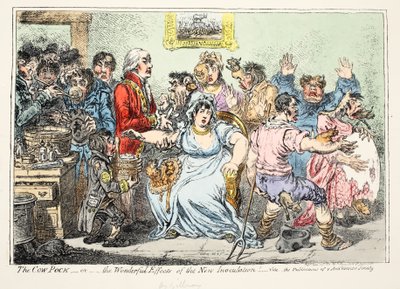Cow Pock eli uuden rokotuksen upeat vaikutukset! Katso H. Humphreysin pubin rokotteenvastaisen seuran julkaisuja tekijältä James Gillray