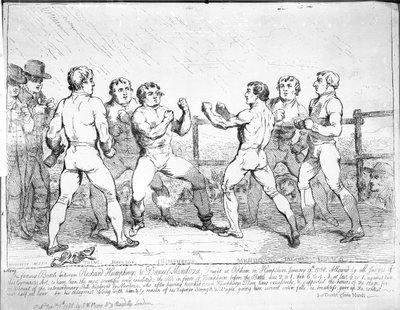 Kuuluisa taistelu Richard Humphreysin ja Daniel Mendozan välillä, 9. tammikuuta 1788 tekijältä James Gillray