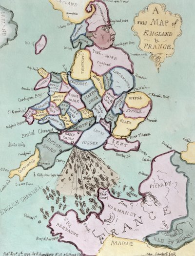 The French Invasion, eli John Bull Bombarding the Bum-Boats, julkaissut Hannah Humphrey vuonna 1793 (käsinvärinen etsaus) tekijältä James Gillray