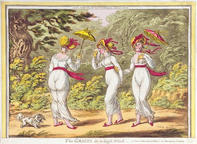 The Graces in a High Wind, kohtaus otettu luonnosta Kensington Gardensissa, pubissa. kirjoittanut Hannah Humphrey, 1810 tekijältä James Gillray