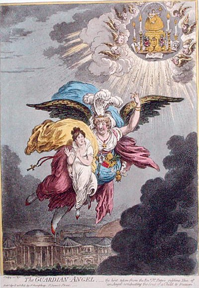 The Guardian Angel, julkaissut Hannah Humphrey vuonna 1805 (käsinvärinen etsaus) tekijältä James Gillray