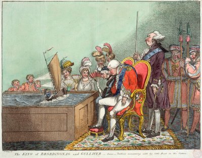 Brobdingnagin ja Gulliverin kuningas, vuoden 1804 jälkeen (kaiverrus) tekijältä James Gillray