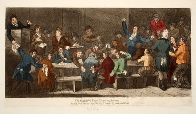 The ROBBING Hood Debating Society, pubi S. Tipper, 1. tammikuuta 1809 (käsinvärinen kaiverrus) tekijältä James Gillray