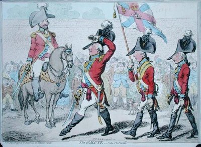 The Salute tai The Parade, julkaissut Hannah Humphrey vuonna 1797 (käsinvärinen etsaus) tekijältä James Gillray