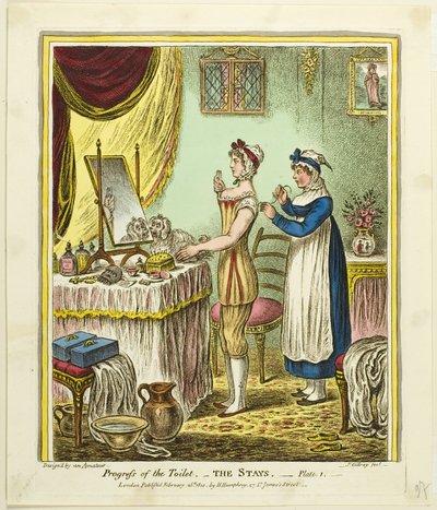 The Stays, levy yksi sarjasta Progress of the Toilet (WC:n edistyminen) tekijältä James Gillray