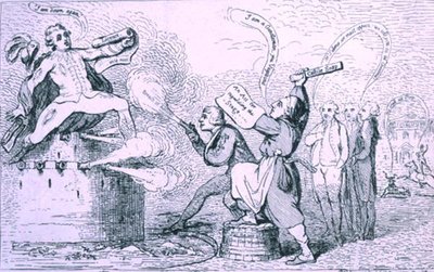 Theatrical War, julkaisija S.W. Fores vuonna 1787 (etsaus) tekijältä James Gillray