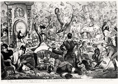 Union Club, 1801 (värikaiverrus) tekijältä James Gillray