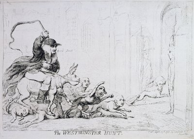 The Westminster Hunt, julkaissut 1788 (käsinvärinen etsaus) tekijältä James Gillray