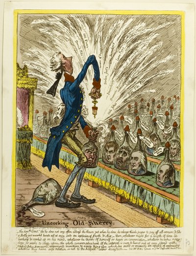 Vanhan sherryn korkkien avaaminen tekijältä James Gillray