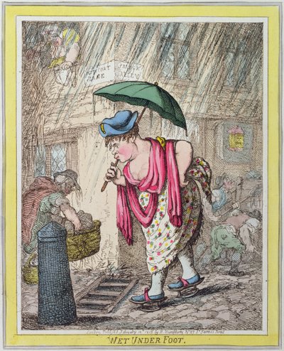 Wet Under Foot, julkaissut Hannah Humphrey vuonna 1812 (käsinvärinen etsaus) tekijältä James Gillray