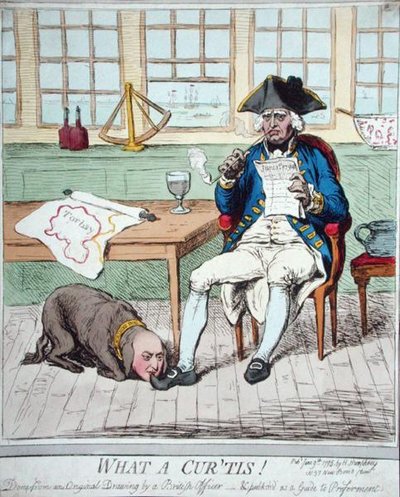 Mikä Curtis! julkaissut Hannah Humphrey vuonna 1795 (käsinvärinen etsaus) tekijältä James Gillray