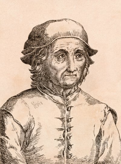 Hieronymus Bosch, kuvitus teoksesta "75 muotokuvia tunnetuista maalareista autenttisista alkuperäiskappaleista", julkaistu Lontoossa, 1817 tekijältä James Girtin