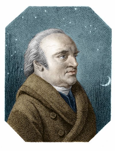 Muotokuva William Herschelistä (1738 - 1822) tähtitaivaalla - James Godbyn kuparikaiverruksesta tekijältä James Godby