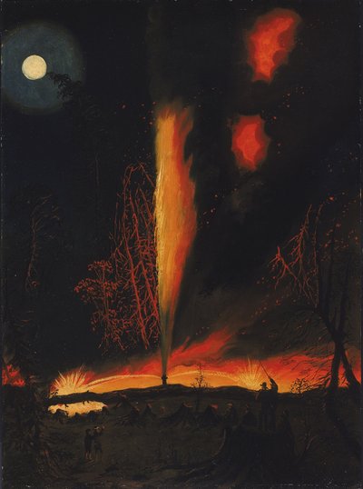 Palava öljylähde yöllä, lähellä Rousevillea, Pennsylvania tekijältä James Hamilton
