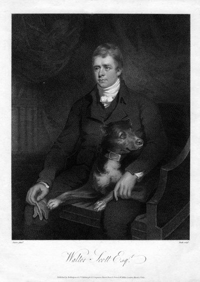 Sir Walter Scott, 1. Baronet, tuottelias skotlantilainen historiallinen kirjailija ja runoilija, 1810 tekijältä James Heath