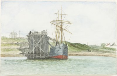 Albert Edwardin satama. S.S. Willkarnman (vesiväri, vartaloväri ja kynä paperille) tekijältä James Henry Cleet