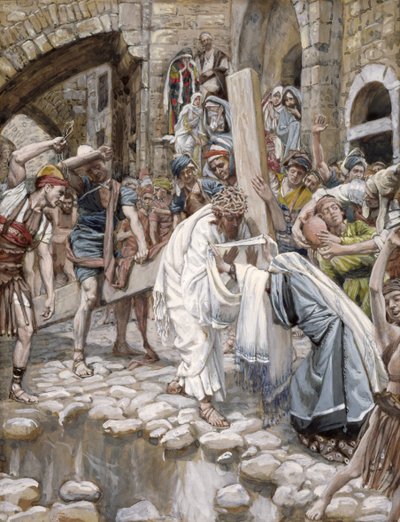 Pyhä nainen pyyhkii Jeesuksen kasvot, kuvitus teokselle The Life of Christ, n. 1886-1894 (wc ja guassi pahville) tekijältä James Jacques Joseph Tissot