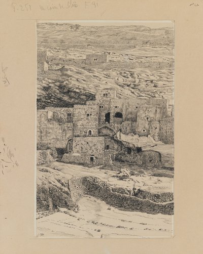 Siloamin kylän nurkka, kuva Herramme Jeesuksen Kristuksen elämästä (mustetta ja grafiittia kartongille) tekijältä James Jacques Joseph Tissot