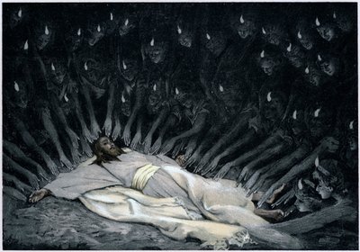 Enkelit palvelemassa Jeesusta sen jälkeen, kun paholainen on jättänyt hänet, 1897 tekijältä James Jacques Joseph Tissot