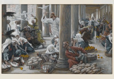 Kristus ajaa ulos ne, jotka myivät ja ostivat temppelistä, kuvitus teoksesta The Life of Christ, n. 1884-1896 (wc ja guassi pahville) tekijältä James Jacques Joseph Tissot