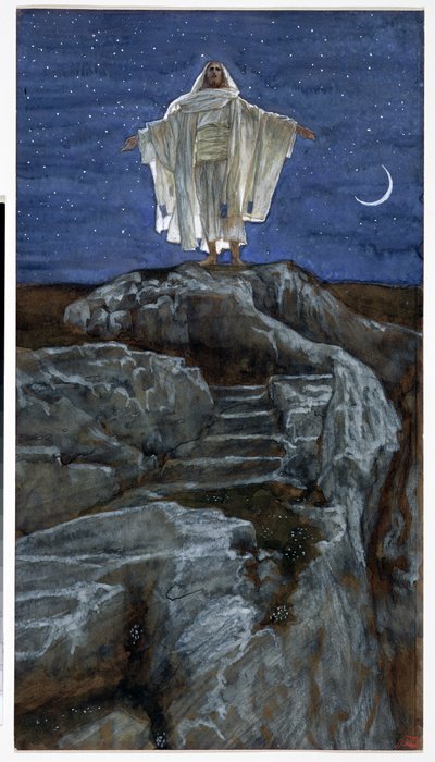Kristus menee yksin vuorelle rukoilemaan, kuvitus teokselle The Life of Christ, n. 1886-1894 (wc ja guassi pahville) tekijältä James Jacques Joseph Tissot