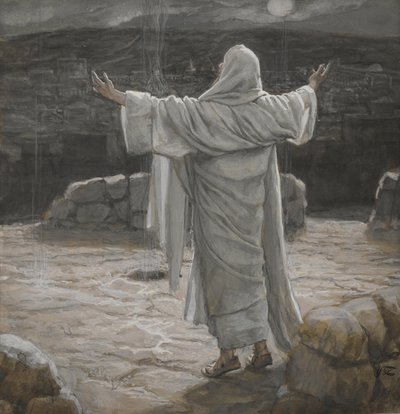 Kristus vetäytyy vuorelle yöllä, kuva Herramme Jeesuksen Kristuksen elämästä, 1886-94 (wc grafiitin päällä paperilla) tekijältä James Jacques Joseph Tissot
