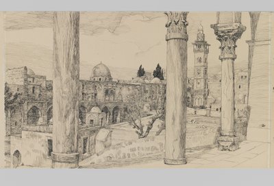 Esplanade of the Haram, kuvitus teoksesta The Life of Our Lord Jesus Christ (mustetta ja grafiittia kartongille) tekijältä James Jacques Joseph Tissot