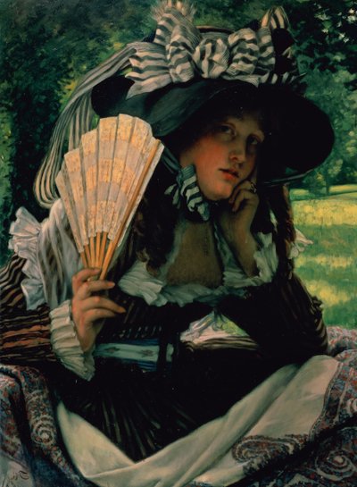 Tyttö tuulettimen kanssa tekijältä James Jacques Joseph Tissot