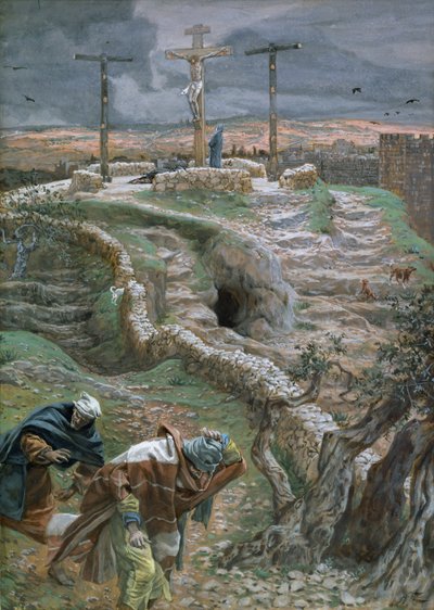 Jeesus yksin ristillä, kuvitus teokselle The Life of Christ, n. 1884-1896 (wc ja guassi pahville) tekijältä James Jacques Joseph Tissot